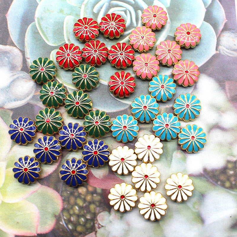 Flower Metal Beads 11mm Cloisonne Sunflower Enamel Alloy 30pcs 4