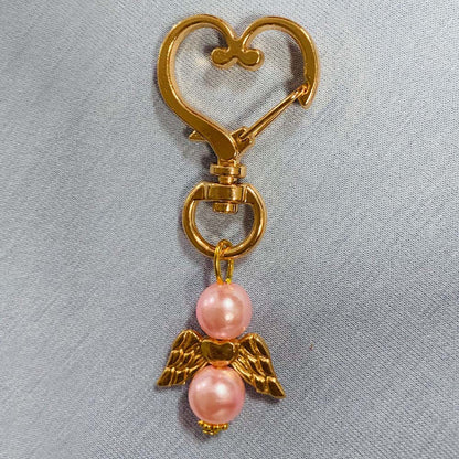 Alloy Baby Baptism Keychain Gold Tone Angel Wings Pastel Beads 14