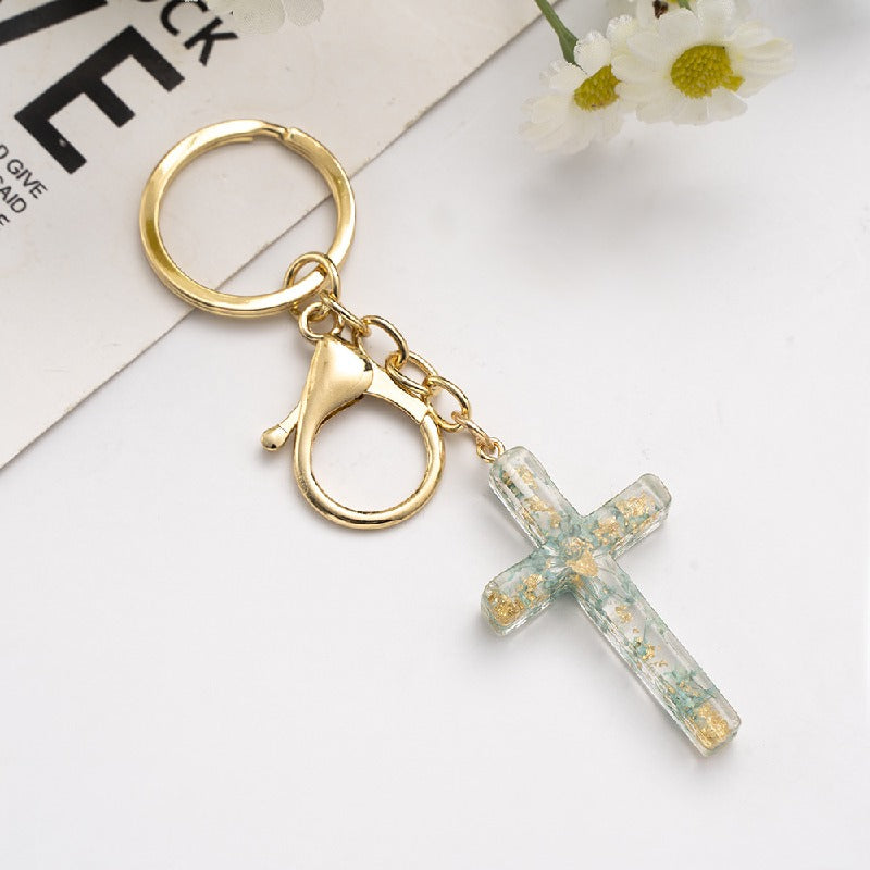 Handmade Acrylic Flower Cross Keychain Creative Pastel Colors 10