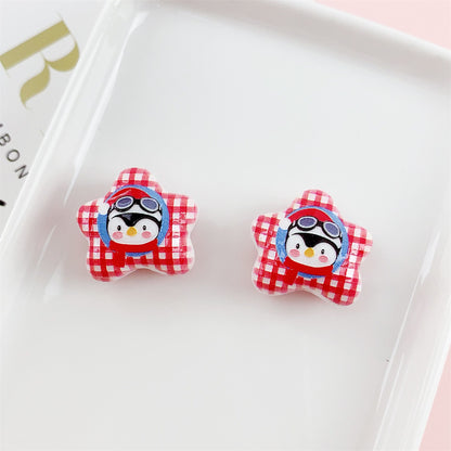 Checkered Star Shaped Acrylic Beads with Penguin Print 20*18mm 20pcs 3