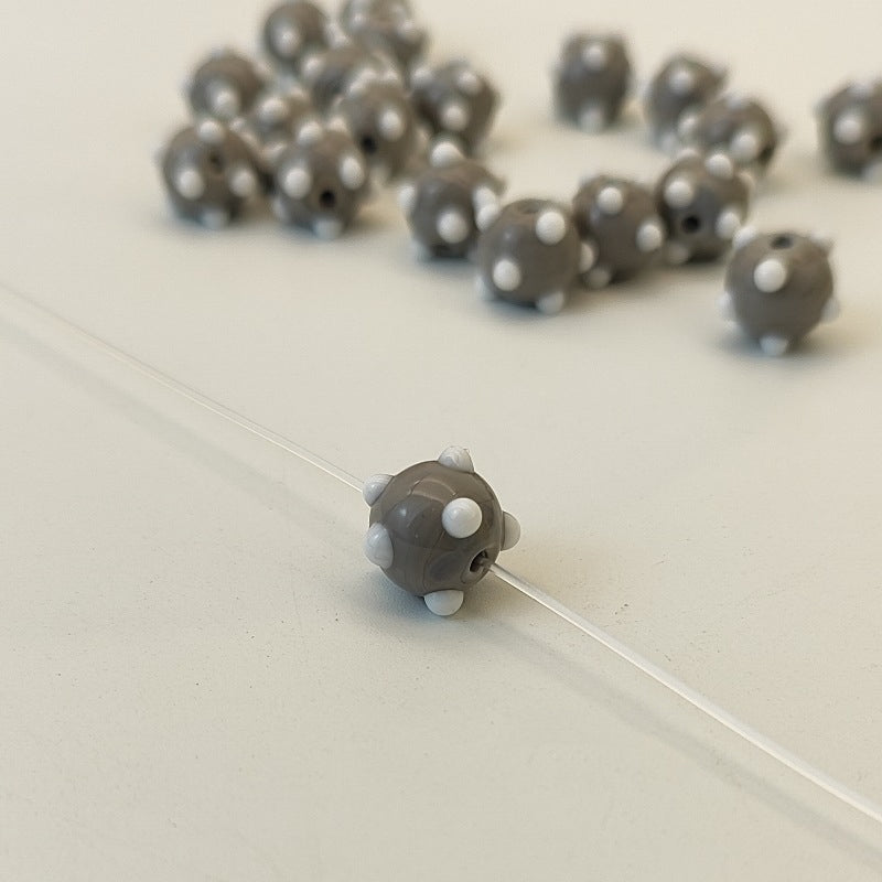Lampwork Glass Beads Sea Urchin 11mm Handmade Polka Dotted 14pcs 18