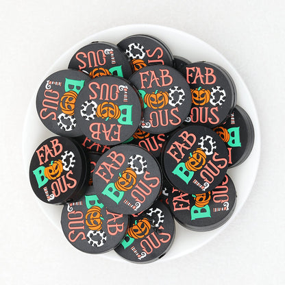 Halloween Round Pumpkin Silicone Focal Beads Black 20pcs - Black