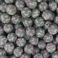15mm Silicone Beads Black White Plaid Bow Printed Design 50pcs