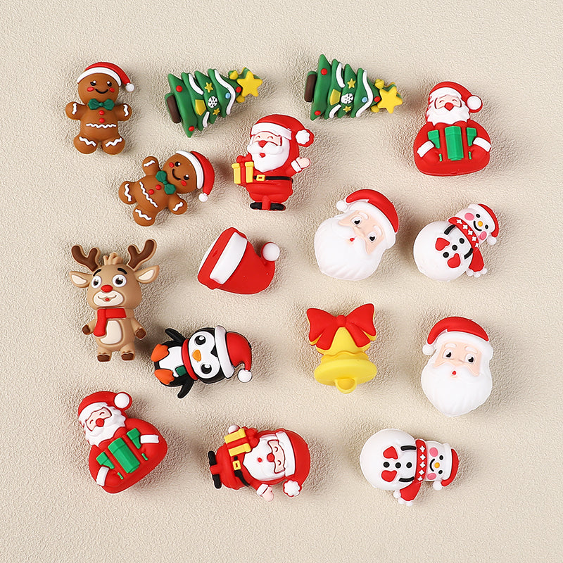 Silicone 3D Focal Beads Christmas Gingerbread Man Santa Claus Gift 20pcs 4