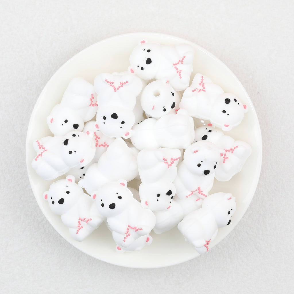 3D Cute Polar Bear Silicone Focal Beads 20Pcs  2