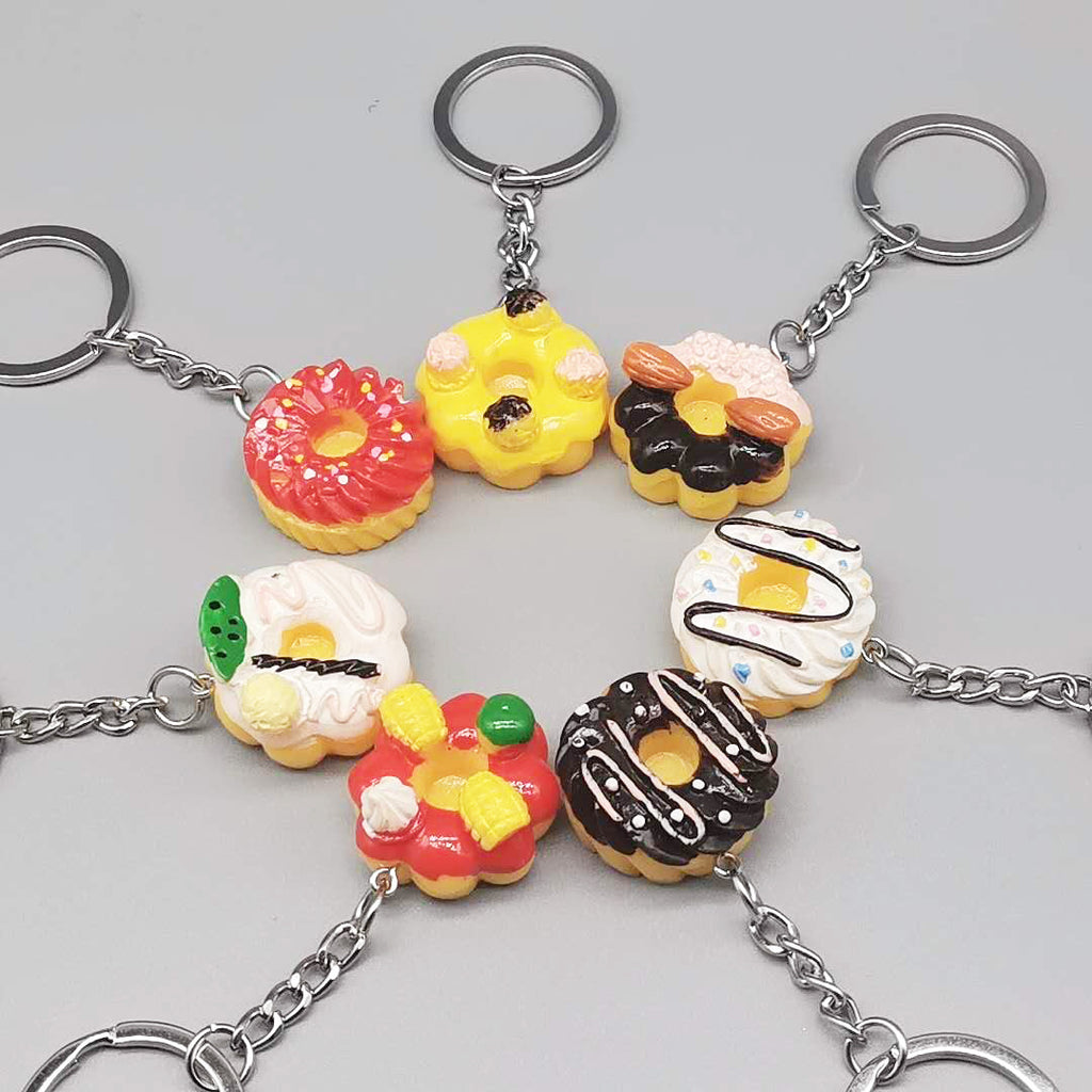 Resin Donut Food Keychain Glossy Icing Detailed Toppings 2