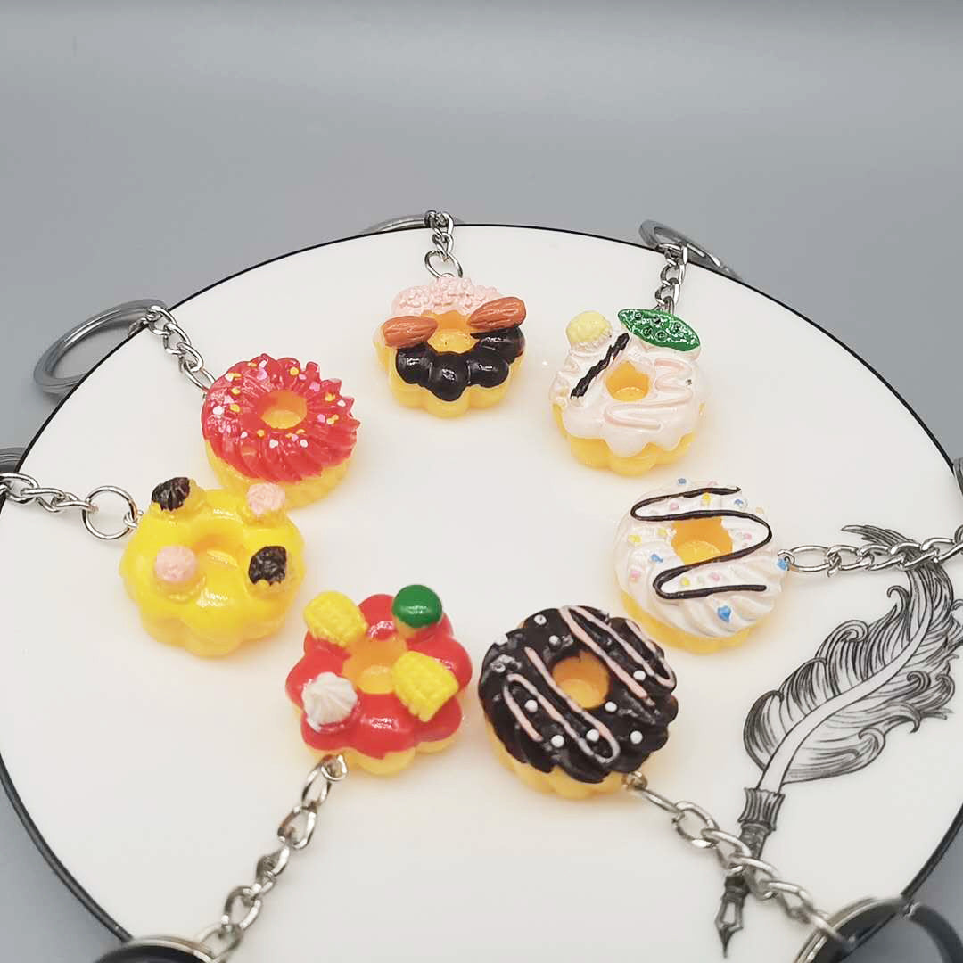 Resin Donut Food Keychain Glossy Icing Detailed Toppings 3