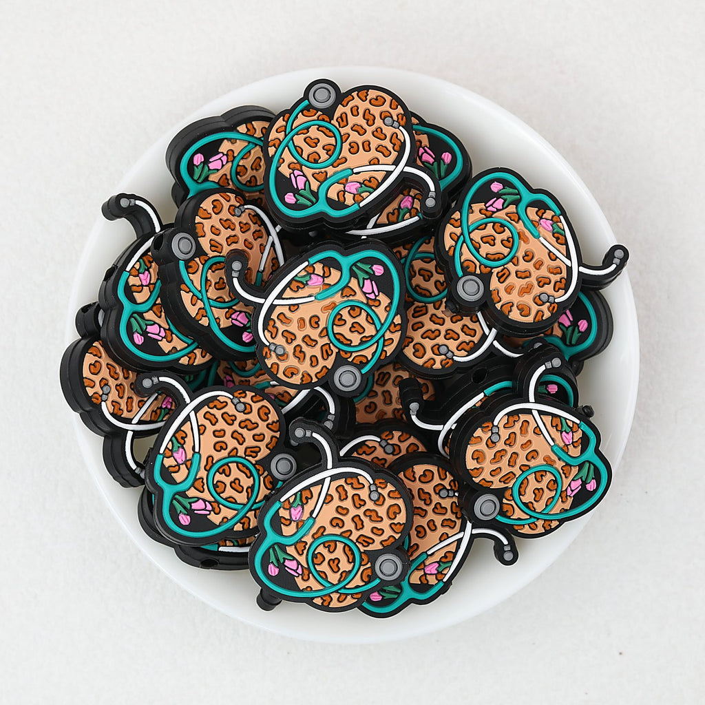 Leopard Print Stethoscope Silicone Focal Beads 20pcs