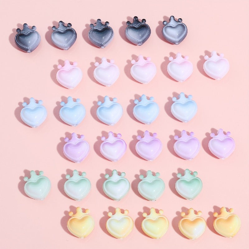 Heart Crown Acrylic Beads 17x19mm Glossy Pastel and Black 8pcs 4