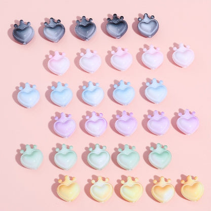 Heart Crown Acrylic Beads 17x19mm Glossy Pastel and Black 8pcs 4