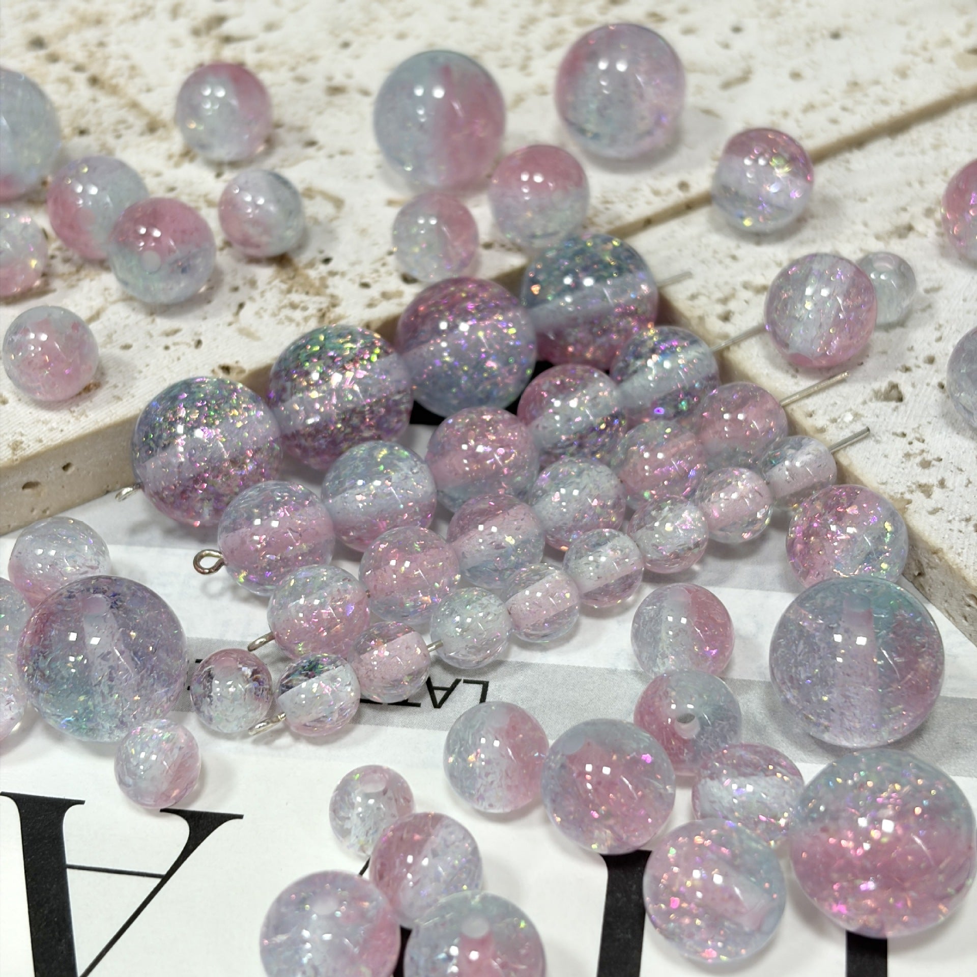 Dual Tone 8mm Round Resin Opal Beads Sparkling Glitter Finish 50pcs 7