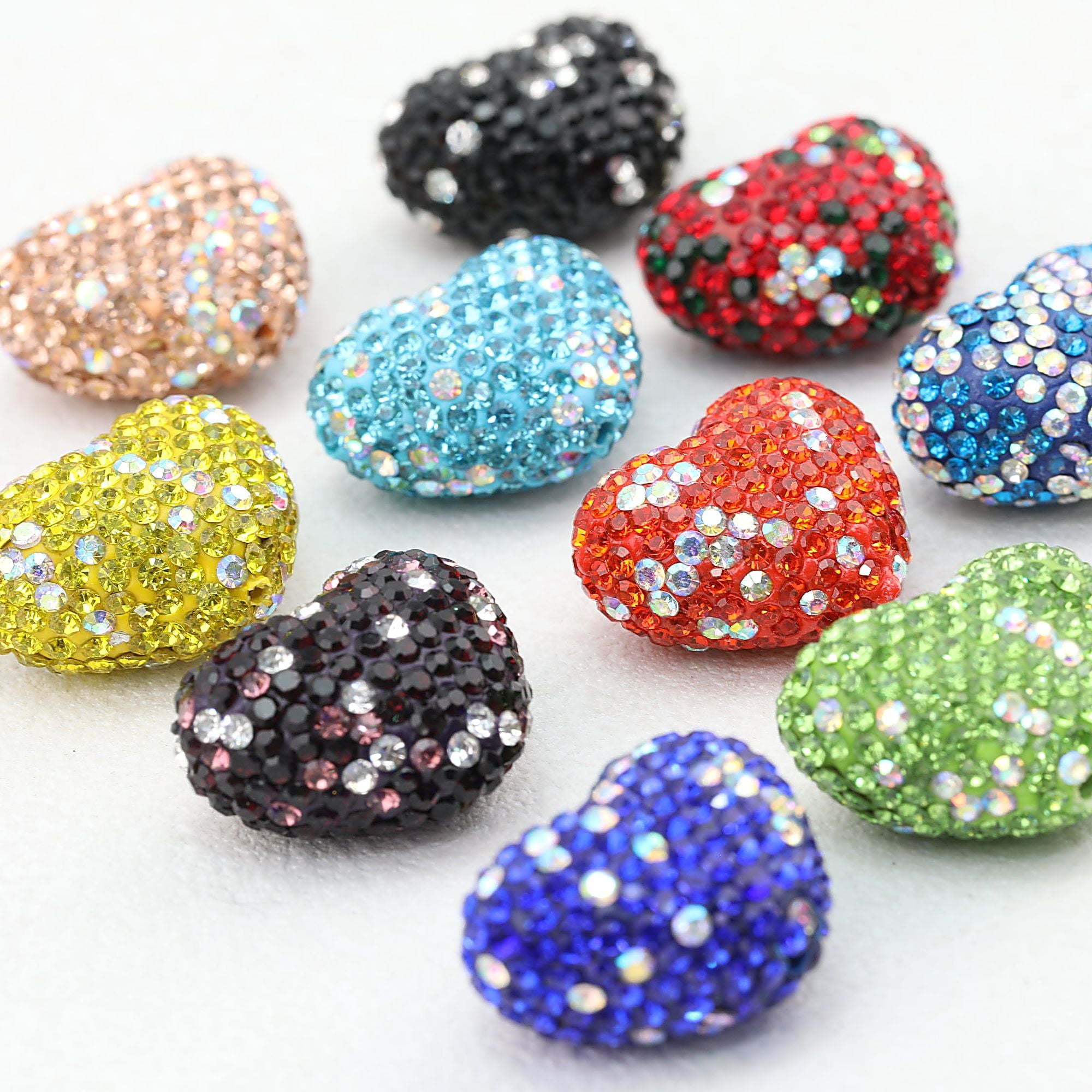 Fancy Rhinestone Polymer Clay Heart Beads 24mm 10pcs