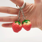 Resin Fruit Strawberry Keychain Glossy Red Green Leaves 3