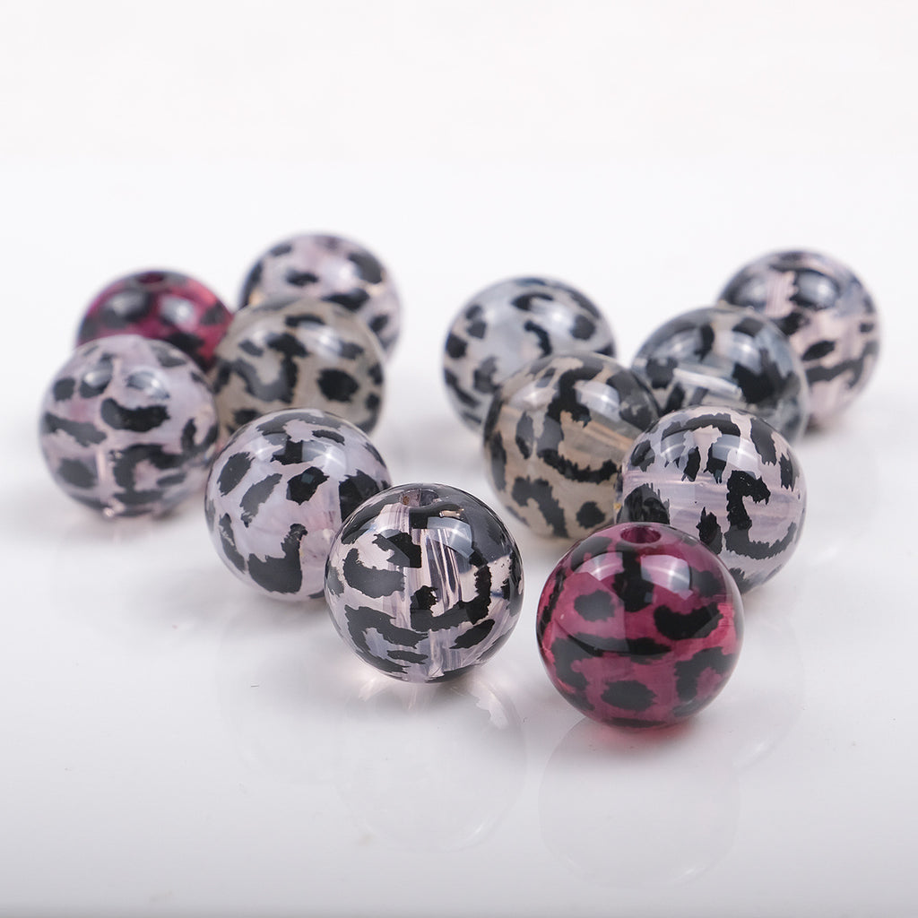 Transparent Leopard Print Acrylic Beads 16mm Colorful Glossy 50pcs
