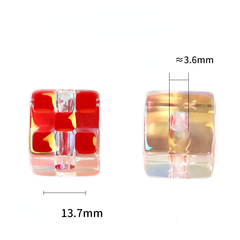 Checkerboard Cube Acrylic Beads 14mm Colorful Mixed 30pcs 2