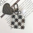 Cartoon Acrylic Plaid Striped Heart Leather Keychain Monochrome Design 7