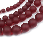 Frosted Round Glass Beads 4-12mm Dark Red Garnet Tone 2