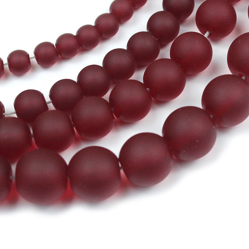 Frosted Round Glass Beads 4-12mm Dark Red Garnet Tone 2