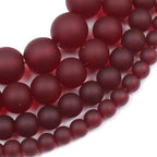 Frosted Round Glass Beads 4-12mm Dark Red Garnet Tone