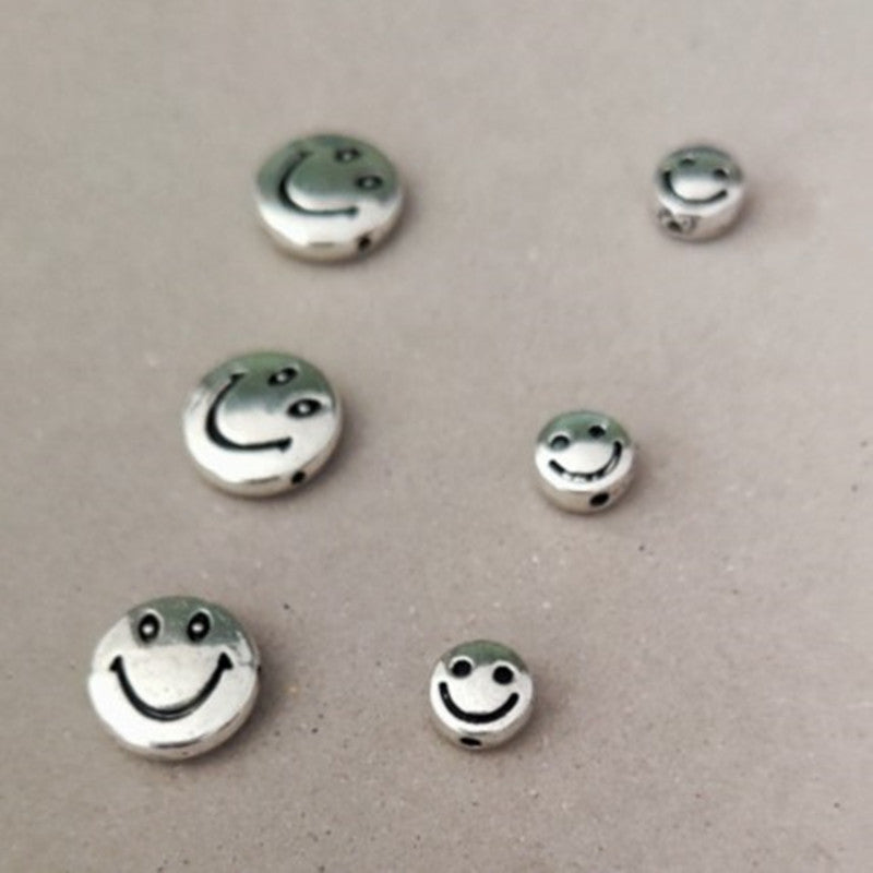 Flat Metal Beads 6mm 10mm Silver Smiling Face Expression 100pcs 3
