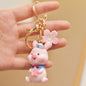 Resin Cute Pink Pig Animal Keychain with Floral Charm 6