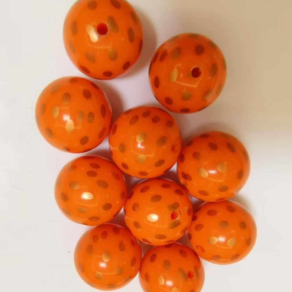 20mm Orange Gold Polka Dot Bubblegum Acrylic Beads 10pcs 3