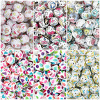 15mm Printed Cartoon Pattern Silicone Round Beads 50pcs