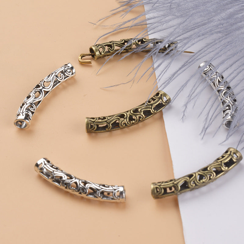 Tube Metal Beads 33mm Hollowed Winding Branch Patterned Zinc Alloy 10pcs