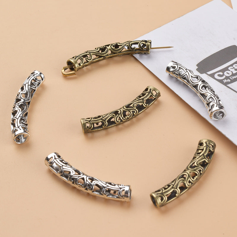 Tube Metal Beads 33mm Hollowed Winding Branch Patterned Zinc Alloy 10pcs 3