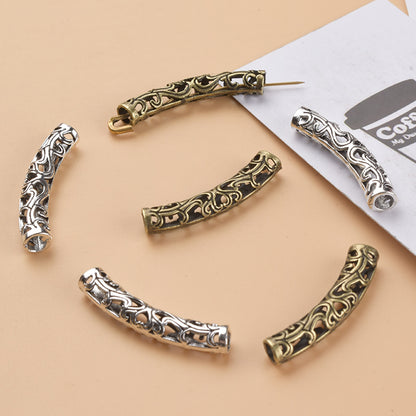 Tube Metal Beads 33mm Hollowed Winding Branch Patterned Zinc Alloy 10pcs 3