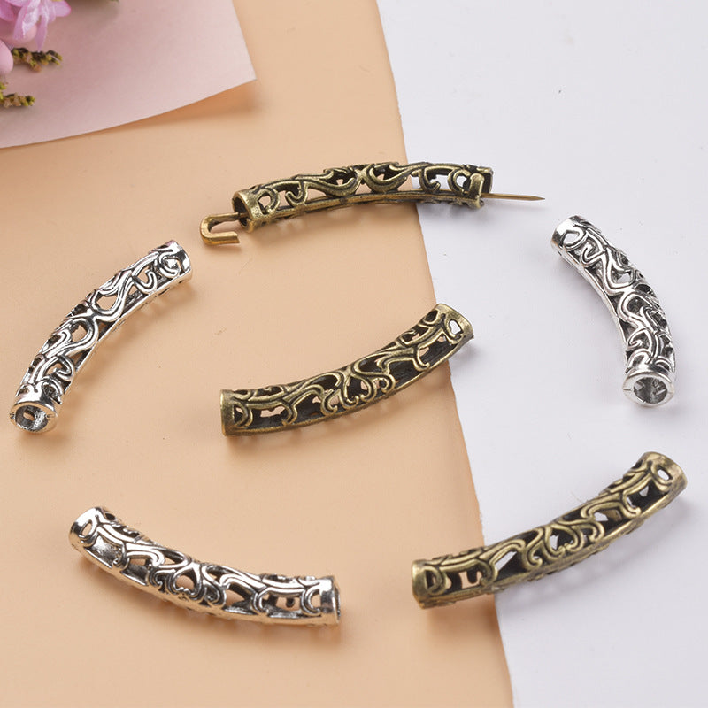 Tube Metal Beads 33mm Hollowed Winding Branch Patterned Zinc Alloy 10pcs 2