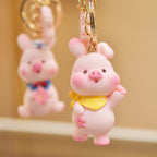 Resin Cute Pink Pig Animal Keychain with Floral Charm 2