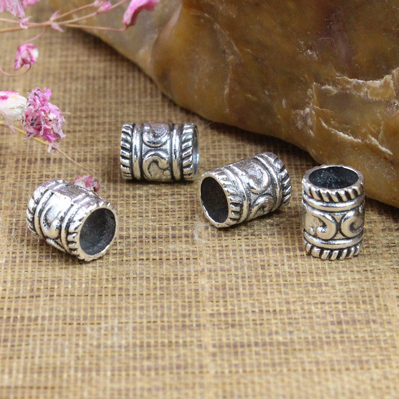 Tube Metal Beads 9mm Tibetan Spiral Patterned Antique Silver Tone 50pcs 3