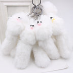 Plush Fox Keychain Soft White Faux Fur Curly Tail Animal Charm 4