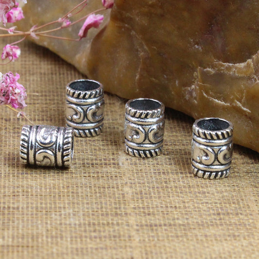 Tube Metal Beads 9mm Tibetan Spiral Patterned Antique Silver Tone 50pcs