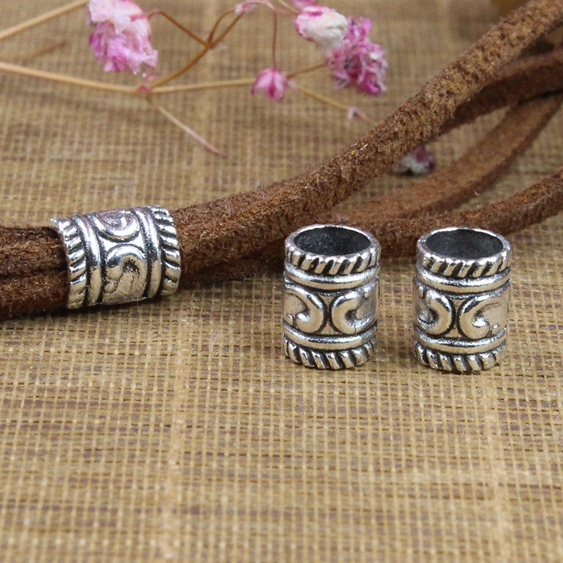Tube Metal Beads 9mm Tibetan Spiral Patterned Antique Silver Tone 50pcs 2