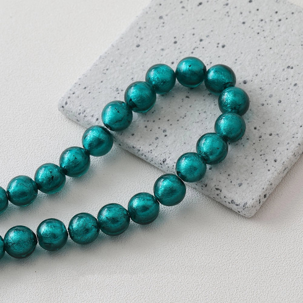 Lampwork Glass Beads Round Wrinkle Silver Foil Filled 8mm 12mm 5pcs 10