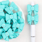 3D Emerald Silicone Focal Beads Wholesale, Western Cowboy Turquoise Bow White Scalloped Center