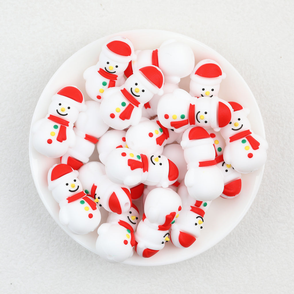 3D Red Hat Snowman Silicone Focal Beads Wholesale, Christmas Figure Design