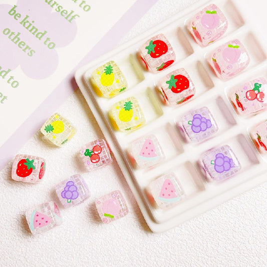Transparent Fruit Square Acrylic Beads 14mm Colorful 10pcs