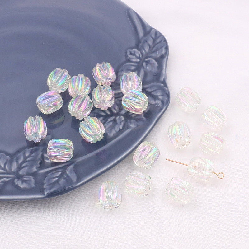 Plated Irregular Lantern Acrylic Beads 13mm Transparent AB Colored 20pcs