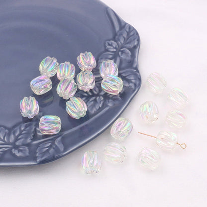Plated Irregular Lantern Acrylic Beads 13mm Transparent AB Colored 20pcs