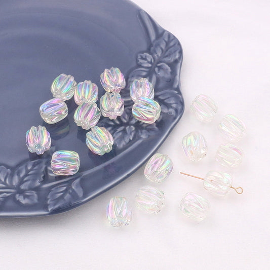 Plated Irregular Lantern Acrylic Beads 13mm Transparent AB Colored 20pcs