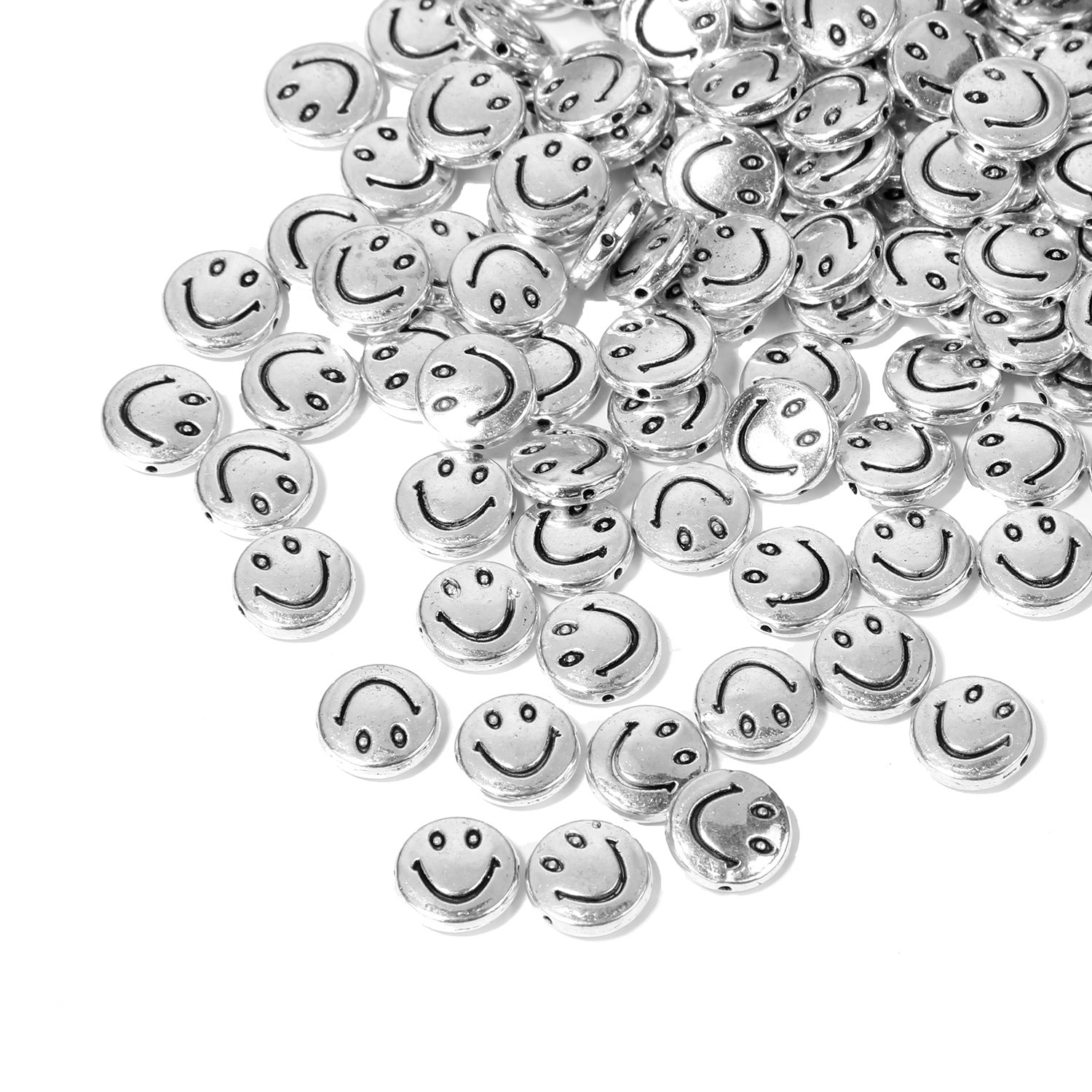 Flat Metal Beads 6mm 10mm Silver Smiling Face Expression 100pcs 5
