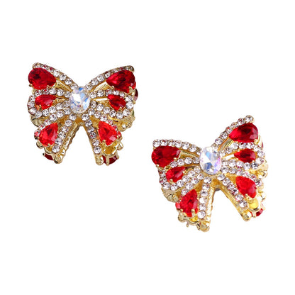 26mm Alloy Full Rhinestone Colorful Bow Ribbon Beads 2pcs 5