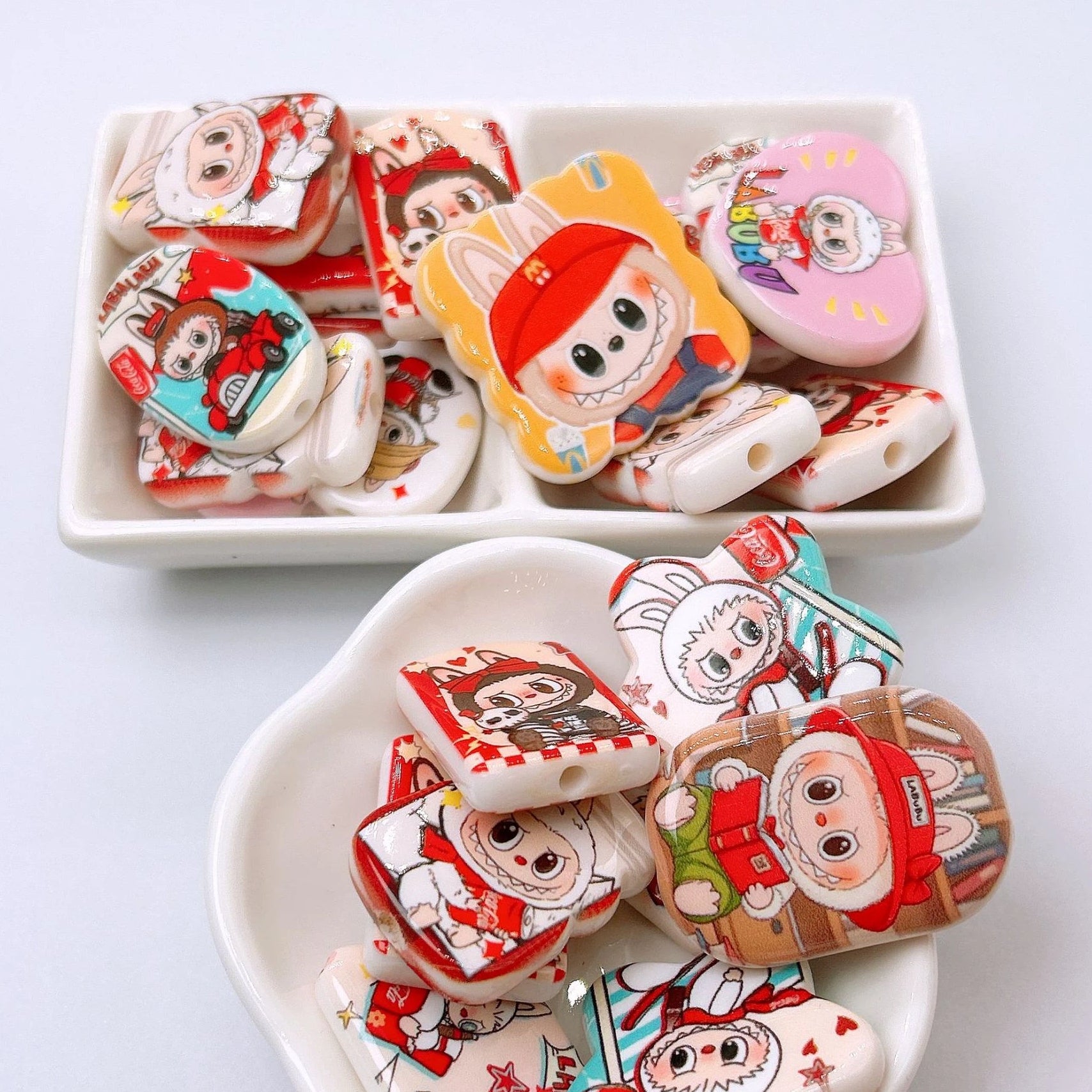 Mixed Shape Acrylic Beads Cola Labub Printed Design 50pcs 3