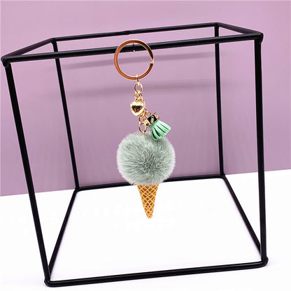 Ice Cream Pom Pom Keychain Faux Fur Pastel Colors 3