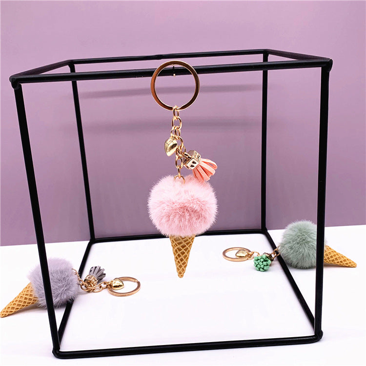 Ice Cream Pom Pom Keychain Faux Fur Pastel Colors 4