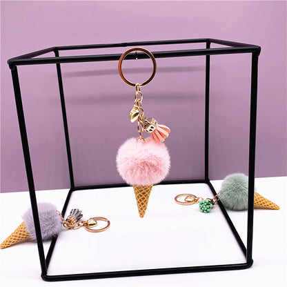 Ice Cream Pom Pom Keychain Faux Fur Pastel Colors 4