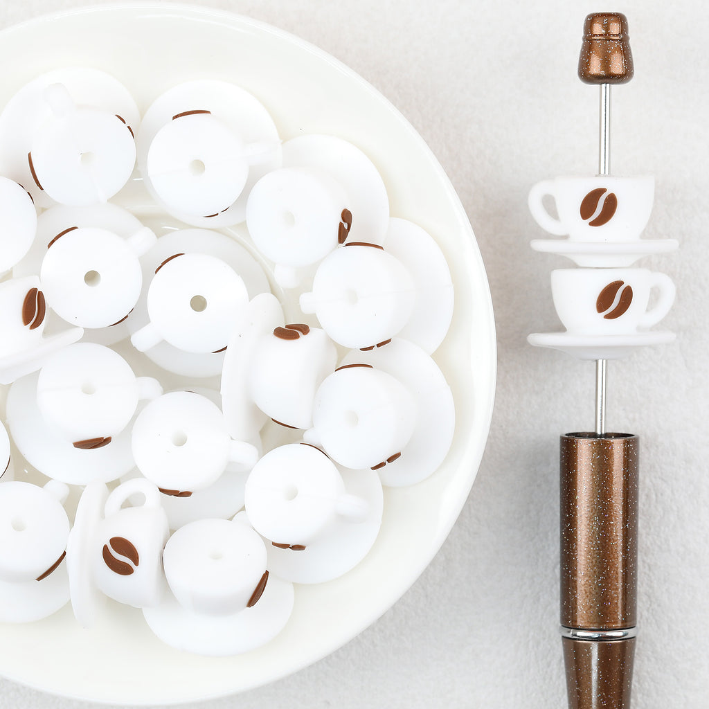  3D White Coffee Cup Silicone Focal Beads 20Pcs